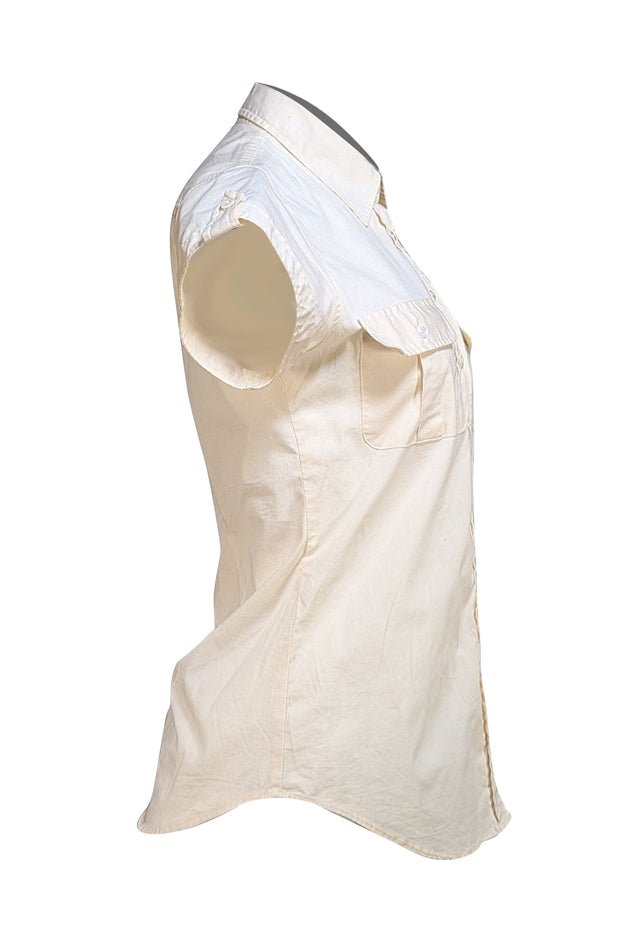 Burberry - Cream Short-Sleeve Button Down Shirt Sz S - Current Boutique