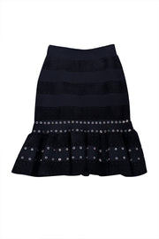 Alexander McQueen - Black Knit Silver Grommet Trim Fit & Flare Skirt Sz S - Current Boutique