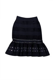 Alexander McQueen - Black Knit Silver Grommet Trim Fit & Flare Skirt Sz S - Current Boutique