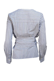 Tibi - White & Blue Striped Button Down W/ Belt "Liam" Shirt Sz 4 - Current Boutique