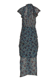 Veronica Beard - Teal Blue Floral Wrap Bodice Ruched Formal Dress Sz 4