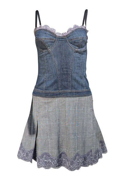 Dolce & Gabbana - Medium Wash Denim Sleeveless Dress w/ Plaid Detail S Dolce & Gabbana - Medium Wash Denim Sleeveless Dress w/ Plaid Detail S