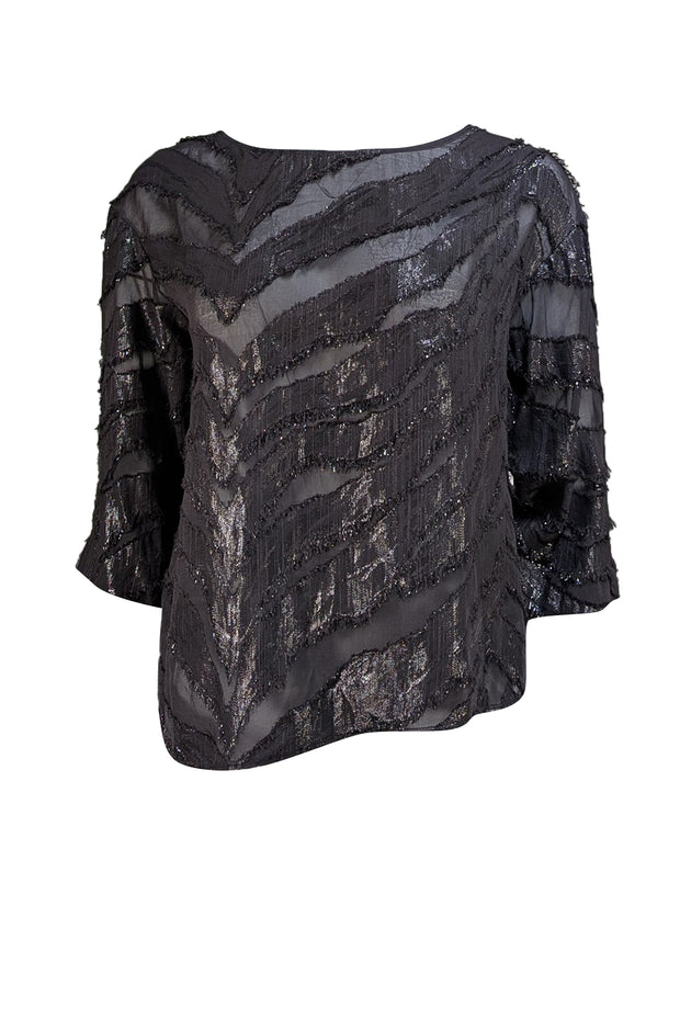 IRO - Black Metallic Stripe Top Sz 4 - Current Boutique