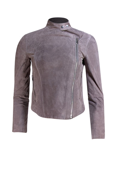 Club Monaco - Grey Goat Leather Suede Moto Jacket Sz XS - Current Boutique