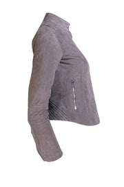 Club Monaco - Grey Goat Leather Suede Moto Jacket Sz XS - Current Boutique