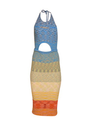 Staud - Blue, Green, Yellow, & Orange Ombre Ribbed Halter Dress Sz M - Current Boutique