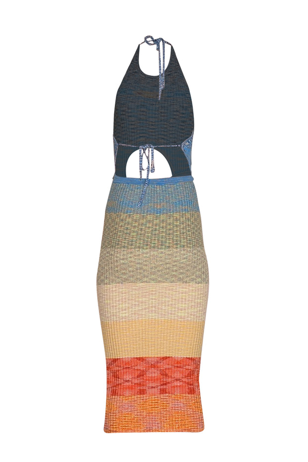 Staud - Blue, Green, Yellow, & Orange Ombre Ribbed Halter Dress Sz M - Current Boutique