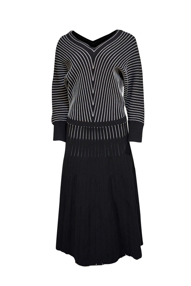 Hugo Boss - Black & White Striped Knit "Fonika" Dress Sz XL - Current Boutique