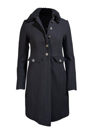 Burberry - Black Fuzzy Trim Removable Collar Long Coat Sz 4