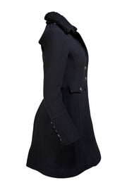 Burberry - Black Fuzzy Trim Removable Collar Long Coat Sz 4
