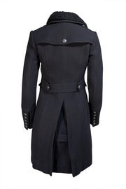 Burberry - Black Fuzzy Trim Removable Collar Long Coat Sz 4