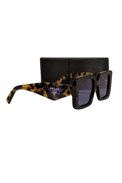 Prada - Brown Large Square Sunglasses w/ Purple Side Logo - Current Boutique