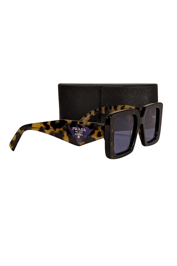 Prada - Brown Large Square Sunglasses w/ Purple Side Logo - Current Boutique