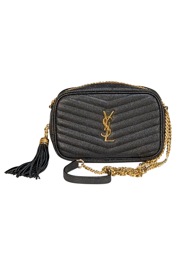 Yves Saint Laurent - Black Pebbled Leather Mini Camera Crossbody Bag - Current Boutique