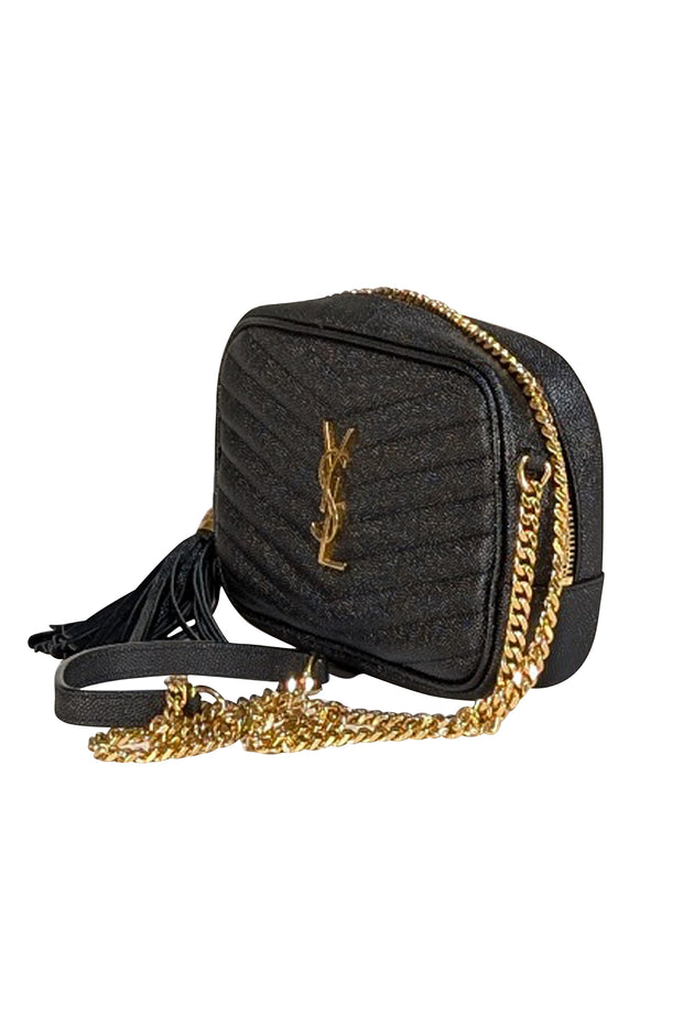 Yves Saint Laurent - Black Pebbled Leather Mini Camera Crossbody Bag - Current Boutique