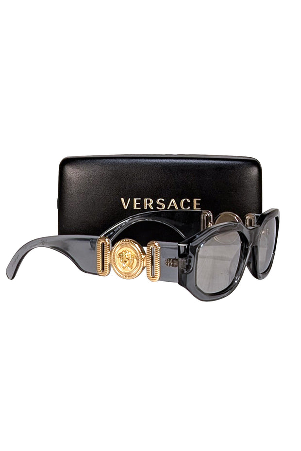 Versace - Blue Translucent w/ Gold Logo Sunglasses - Current Boutique