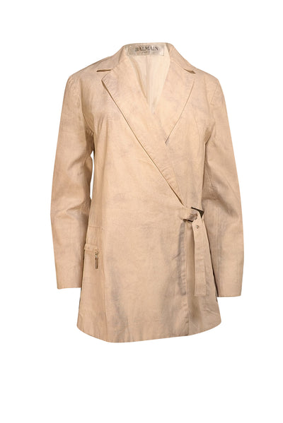 Balmain - Beige Belt Closure Blazer Sz M - Current Boutique