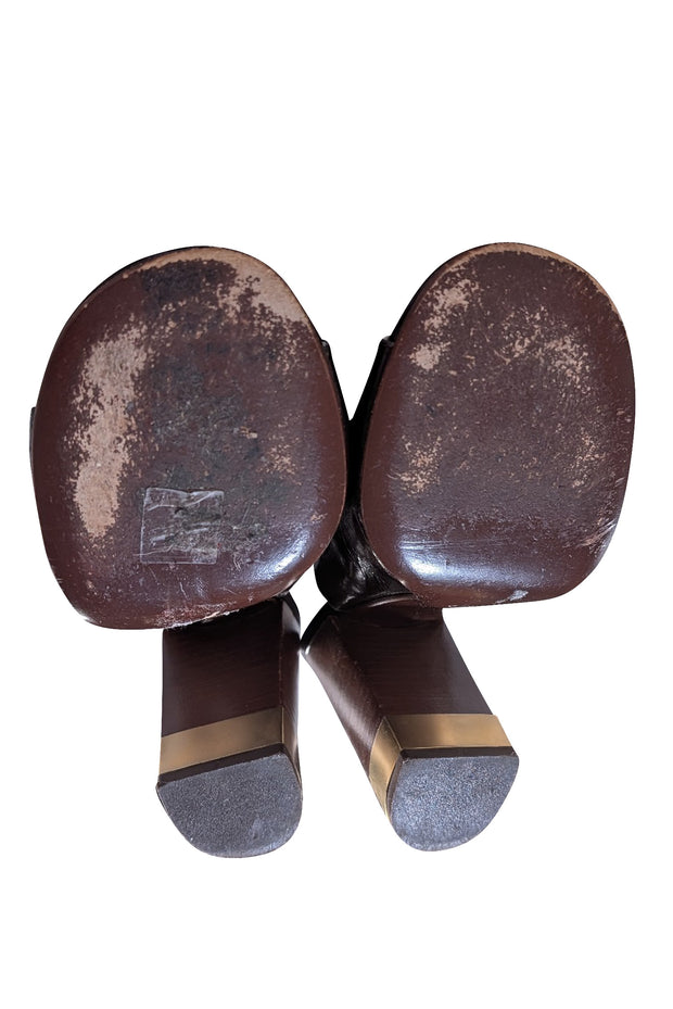 Chloe - Brown Patent Leather Strappy Sandal Heels Sz 10 - Current Boutique