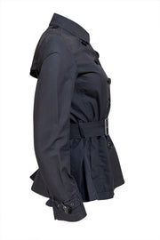 Burberry - Black Short Trench Coat w/ Signature Plaid Lining Sz 8