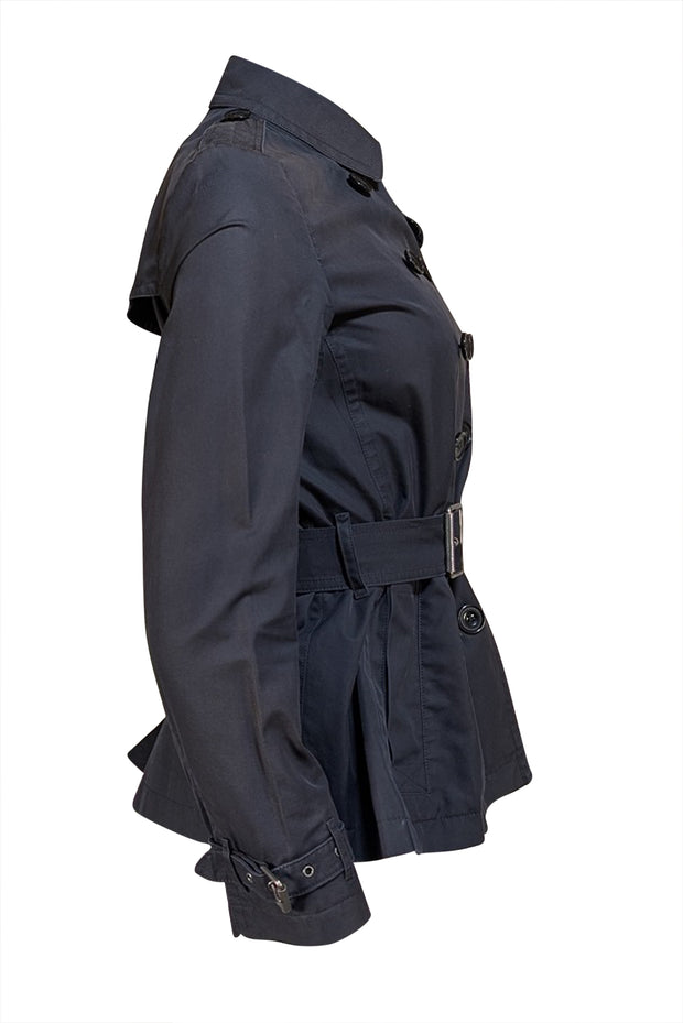 Burberry - Black Short Trench Coat w/ Signature Plaid Lining Sz 8