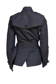 Burberry - Black Short Trench Coat w/ Signature Plaid Lining Sz 8