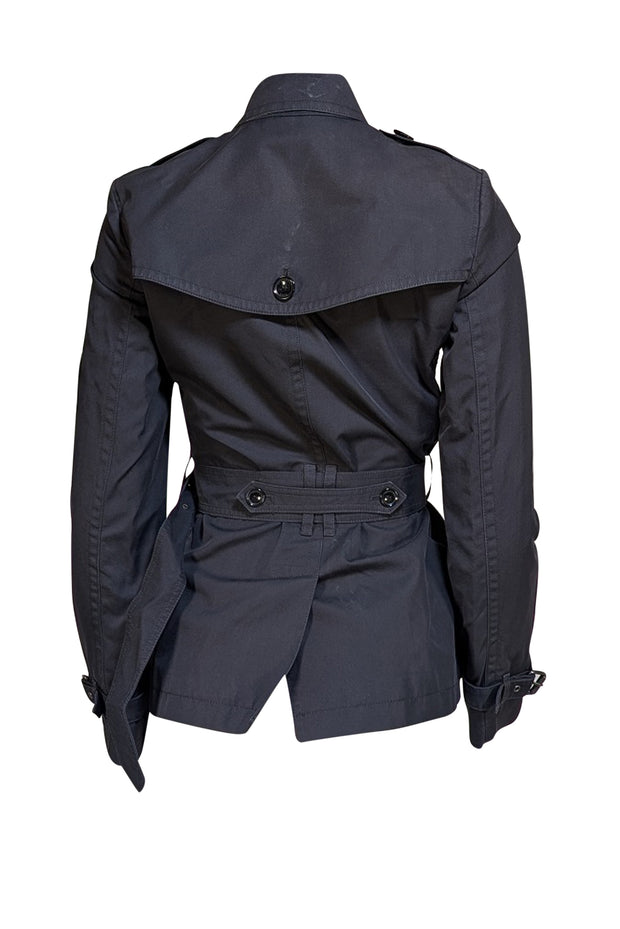 Burberry - Black Short Trench Coat w/ Signature Plaid Lining Sz 8