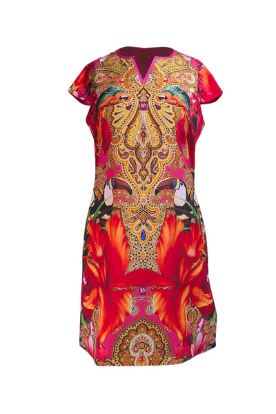 Ted Baker - Pink & Multi Color Print Short Sleeve Dress Sz 6 - Current Boutique