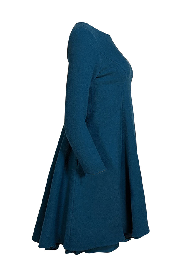 Oscar de la Renta - Teal Wool Mini Dress Sz 4 - Current Boutique