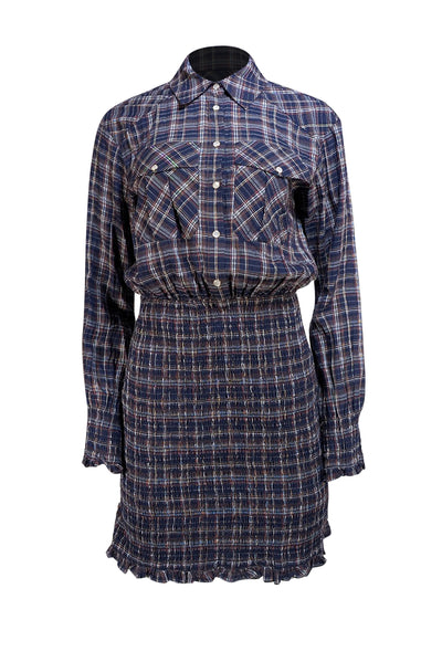 Veronica Beard - Navy, Red, & Gold Plaid Smocked Bottom Dress Sz 2