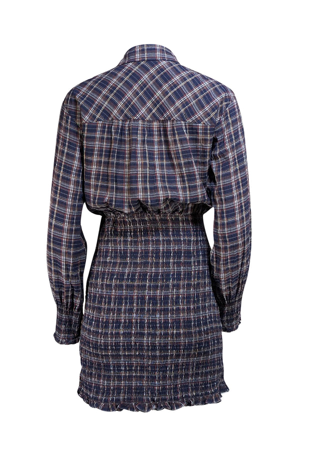 Veronica Beard - Navy, Red, & Gold Plaid Smocked Bottom Dress Sz 2