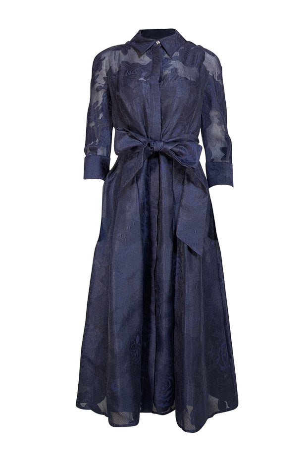 Teri Jon Navy and Black Floral Shirtdress Sz 10 - Current Boutique