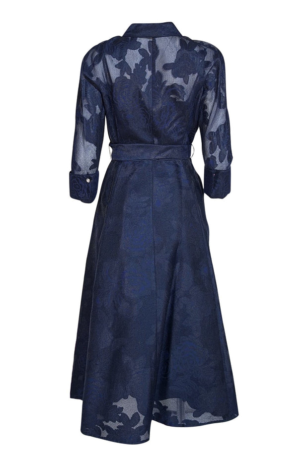 Teri Jon Navy and Black Floral Shirtdress Sz 10 - Current Boutique