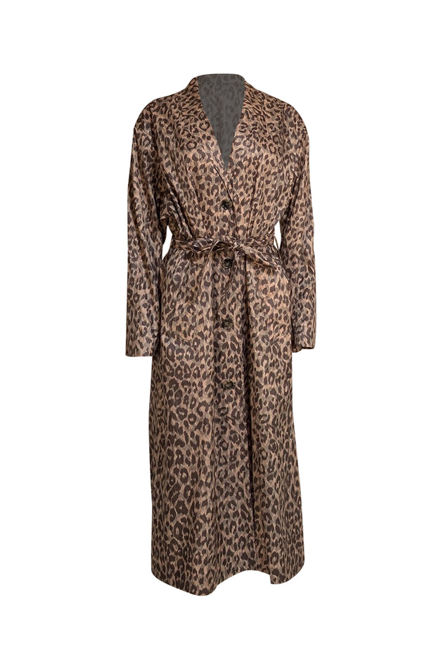 Gerard Darel - Cheetah Print Button Down Midi Coat Sz 8 - Current Boutique
