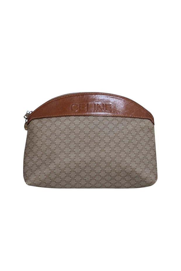 Celine - Beige Monogram Print Canvas & Leather Clutch - Current Boutique