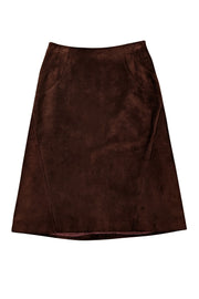 Valentino - Maroon-Brown Calf Leather Suede Skirt Sz 6