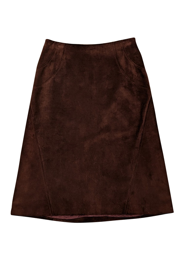 Valentino - Maroon-Brown Calf Leather Suede Skirt Sz 6