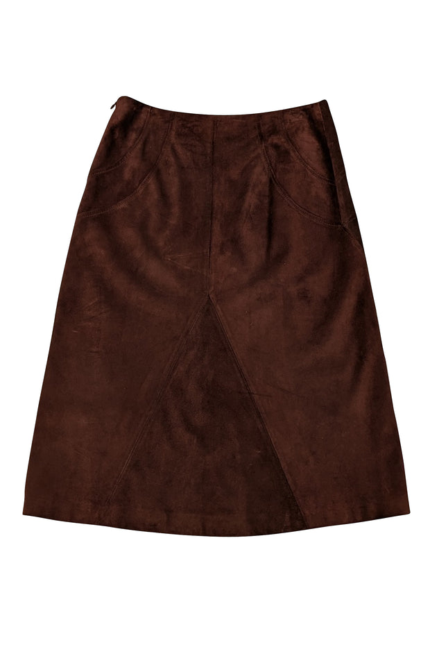 Valentino - Maroon-Brown Calf Leather Suede Skirt Sz 6