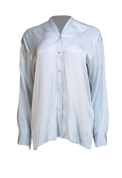 Vince - Pale Blue Silk Blend Button Down Shirt Sz S - Current Boutique