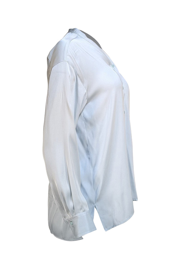 Vince - Pale Blue Silk Blend Button Down Shirt Sz S - Current Boutique