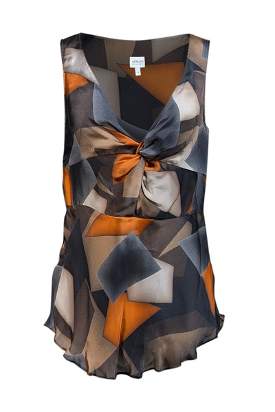 Armani Collezioni - Brown, Grey, Green, & Orange Print Tank Blouse Sz 10