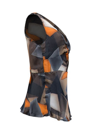 Armani Collezioni - Brown, Grey, Green, & Orange Print Tank Blouse Sz 10