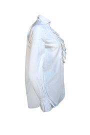 Ralph Lauren Purple Label - White Ruffle Detail Button Down Shirt Sz 4 - Current Boutique