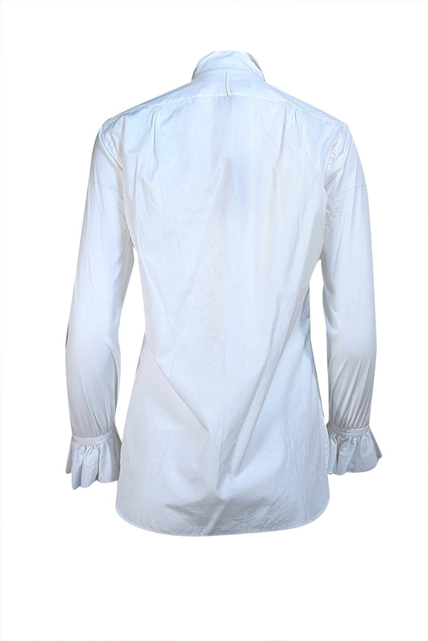 Ralph Lauren Purple Label - White Ruffle Detail Button Down Shirt Sz 4 - Current Boutique