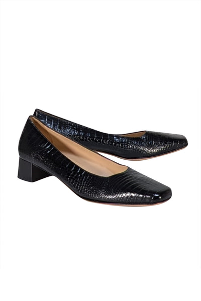 Ferragamo - Black Croc Embossed Leather Low Heels Sz 9.5