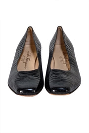 Ferragamo - Black Croc Embossed Leather Low Heels Sz 9.5