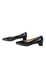 Ferragamo - Black Croc Embossed Leather Low Heels Sz 9.5