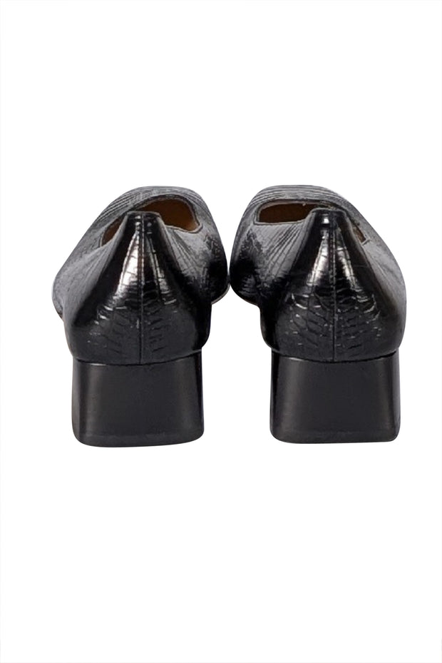 Ferragamo - Black Croc Embossed Leather Low Heels Sz 9.5