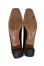 Ferragamo - Black Croc Embossed Leather Low Heels Sz 9.5