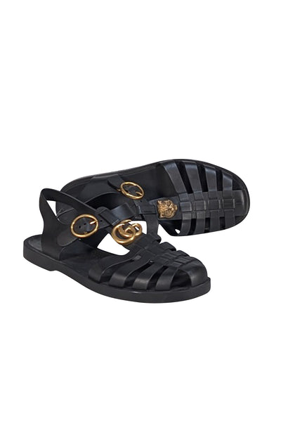 Gucci - Black Jelly Double G & Tiger Head Strappy Sandals Sz 7 - Current Boutique