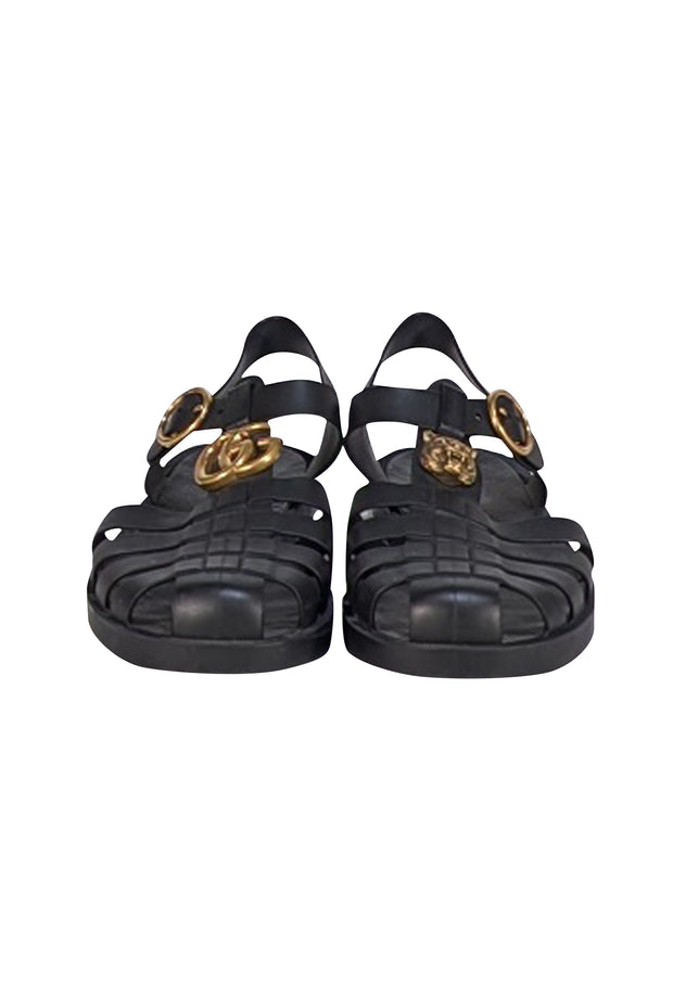 Gucci - Black Jelly Double G & Tiger Head Strappy Sandals Sz 7 - Current Boutique